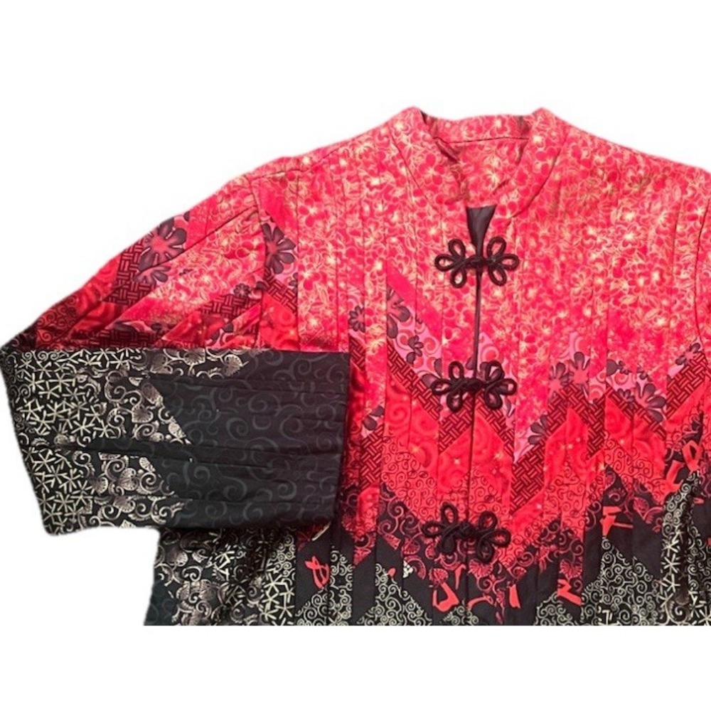 Vintage Handmade Quilted Coat Jacket Multicolored Asian Art Medium Puffy Shimmer